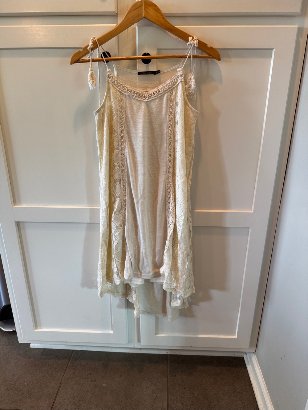 Doe & Rae Cream Lace High-Low Slip Dress